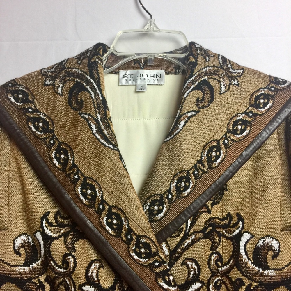 🌟ST JOHN COLLECTION JACKET BROWN LEATHER TRIM 4 - Picture 3 of 8